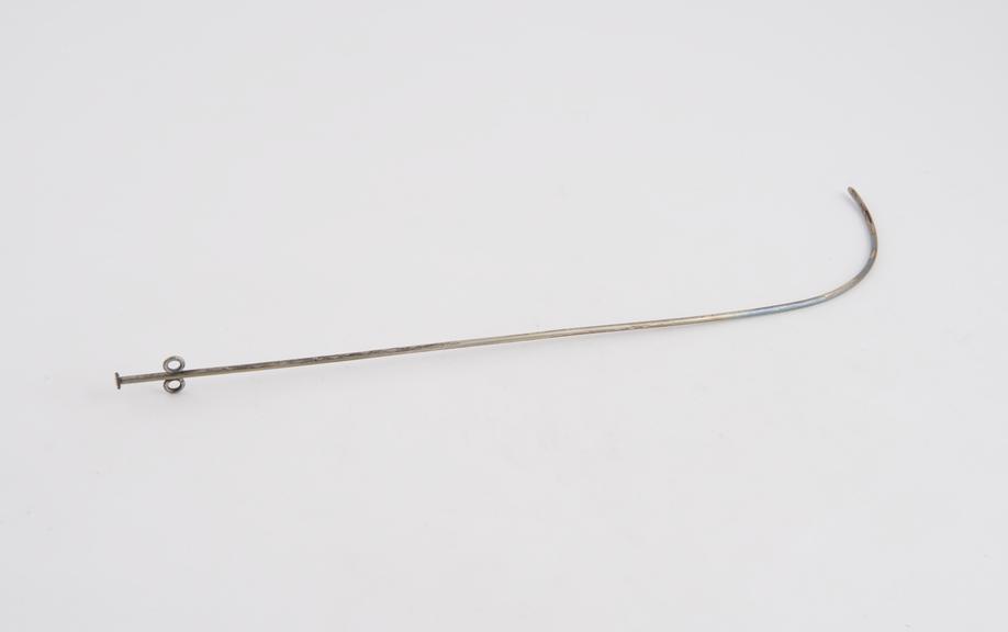 Silver catheter with proximal curve and stylet, gauge 2, c. 1850