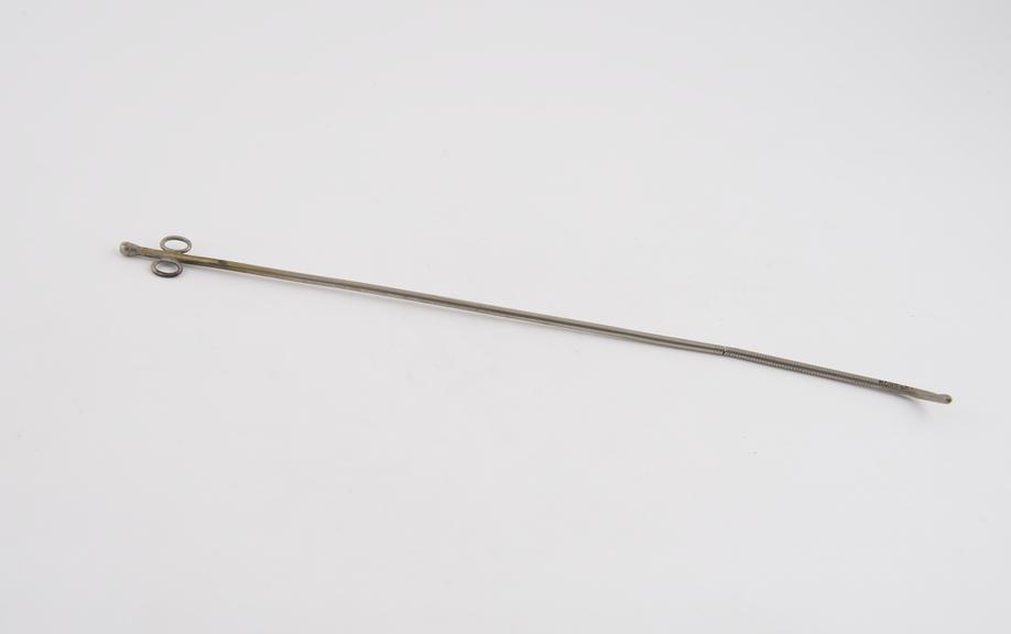 Cylindrical catheter with flexible proximal shank, c. 1890