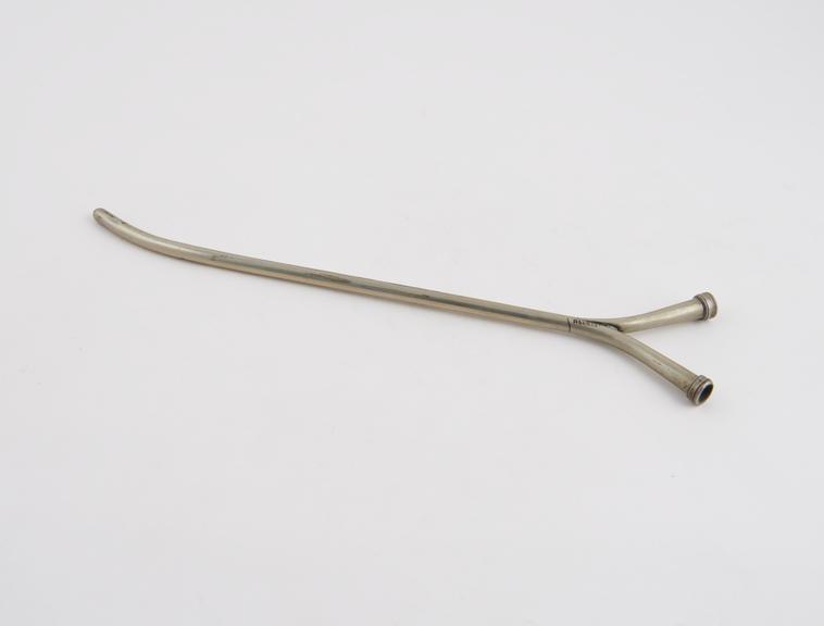 Double-channel cylindrical catheter with bifurcated end, c. 1890