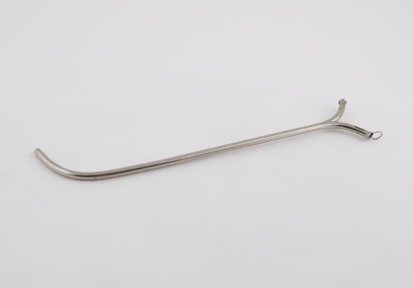 Double-channel steel catheter with curved proxinal end, c. 1900