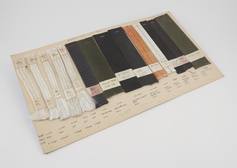 Sample card showing 5 samples of white braid