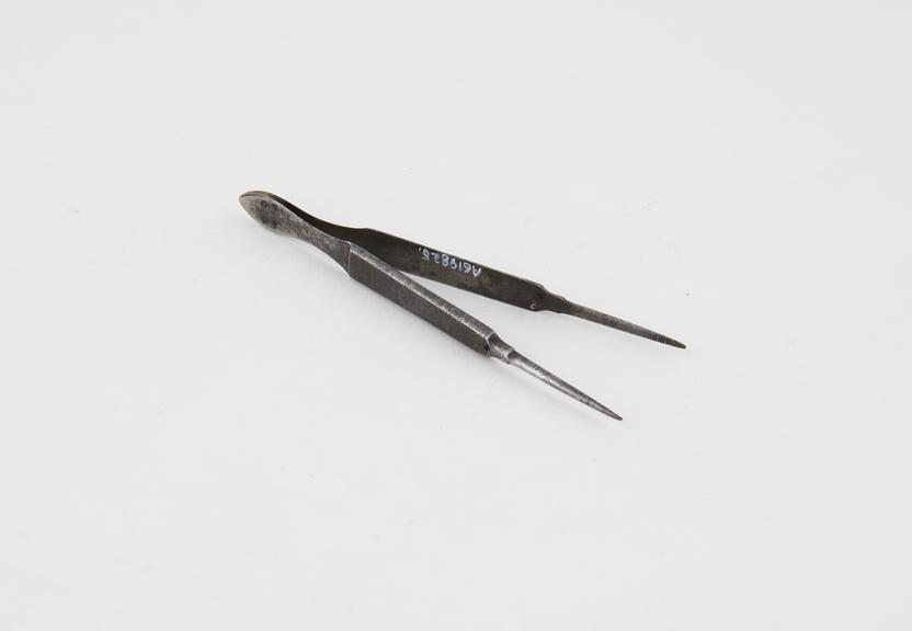 Spring action forceps, steel, 19th century