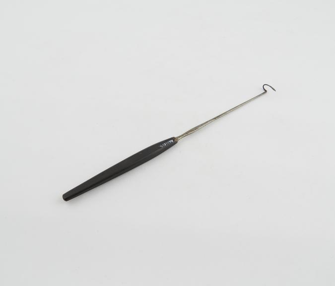 Cleft palate needle, steel and ebony, by Ferguson of London