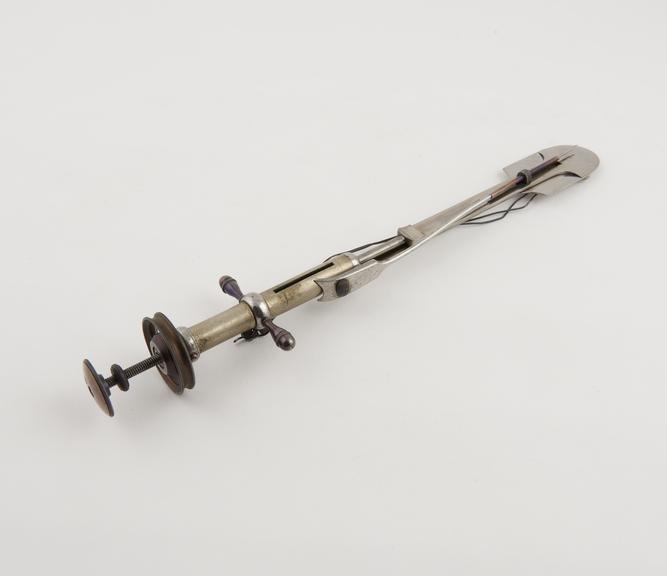 Tonsil guillotine with snare end spike, steel, 19th century