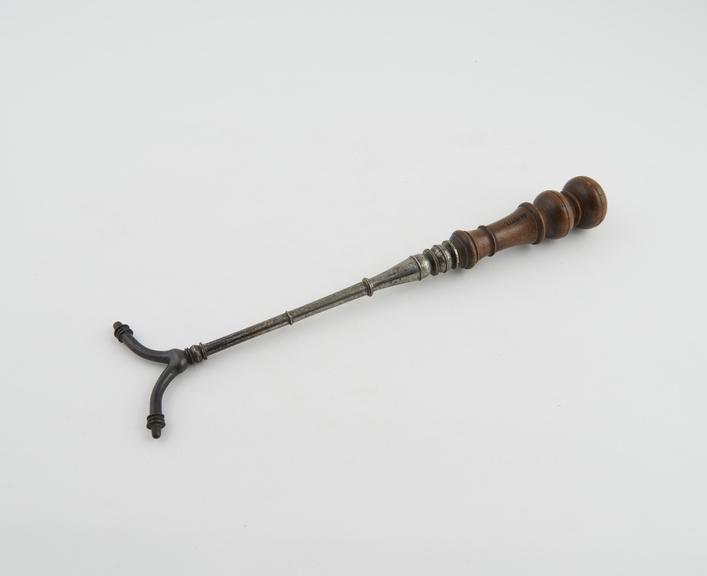 Double cautery, steel with turned wooden handle, Italy