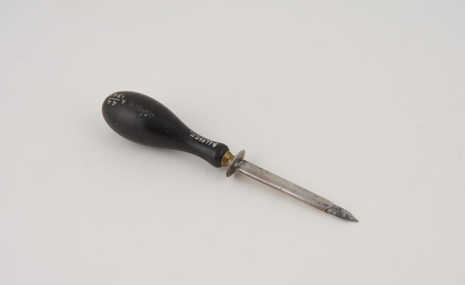 Trocar, steel, with silver cannula and ebony handle, European