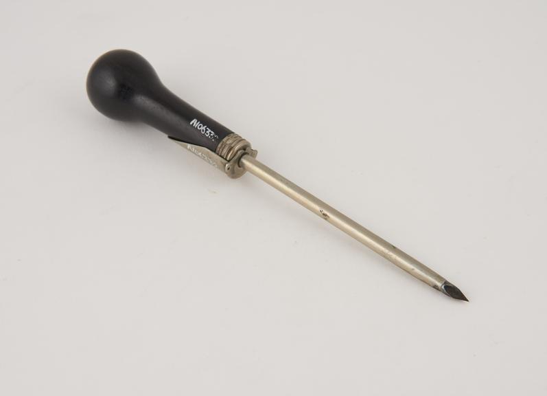 Trocar with cannula, metal, with ebony handle, European