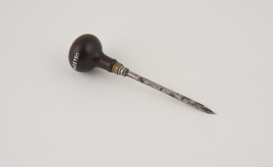 Trocar, steel with brass ferrule and ebony handle, European