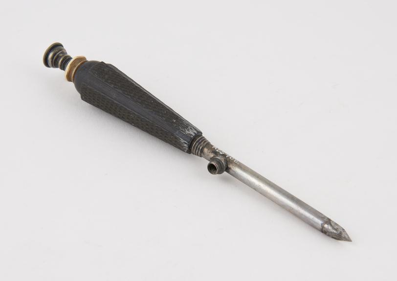 Trocar, steel, with ivory mounted ebony handle and cannula