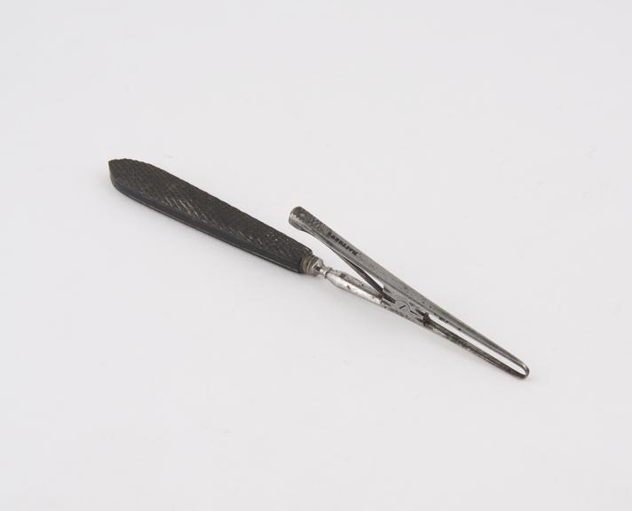 Assalini artery forceps, steel and ebony, by Matthews, British