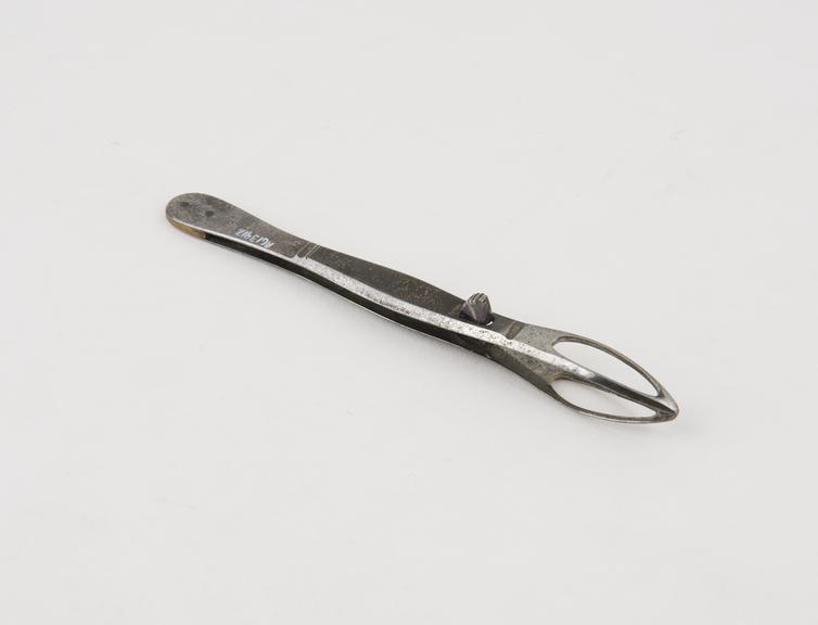 Artery forceps, fenestrated, steel, spring-catch, by W.B