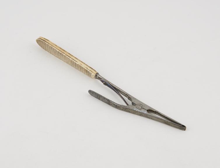 Artery forceps, steel and ivory, mid 19th century