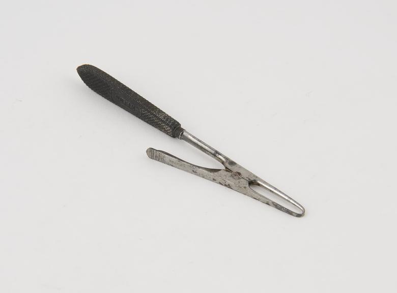 Assalini artery forceps, steel and ebony, by Weiss of London