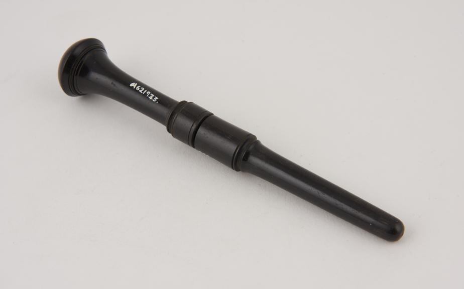 Hydrocele trocar, steel, with silver cannula and ebony case