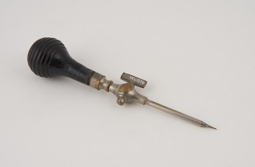 Trocar, steel, with plated metal cannula and stopcock