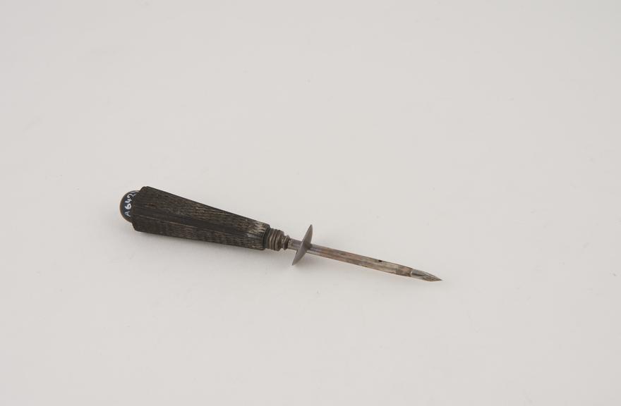 Trocar, steel, with silver cannula and ebony handle, English(?)