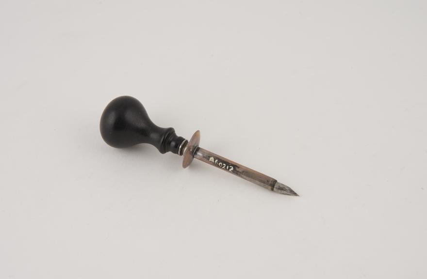 Trocar, steel, with ebony handle and silver cannula, European