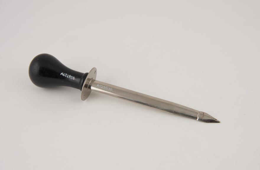 Trocar, steel, with silver cannula and ebony handle