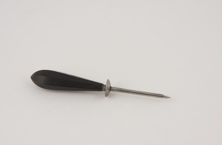 Trocar, steel with silver cannula and ebony handle, European