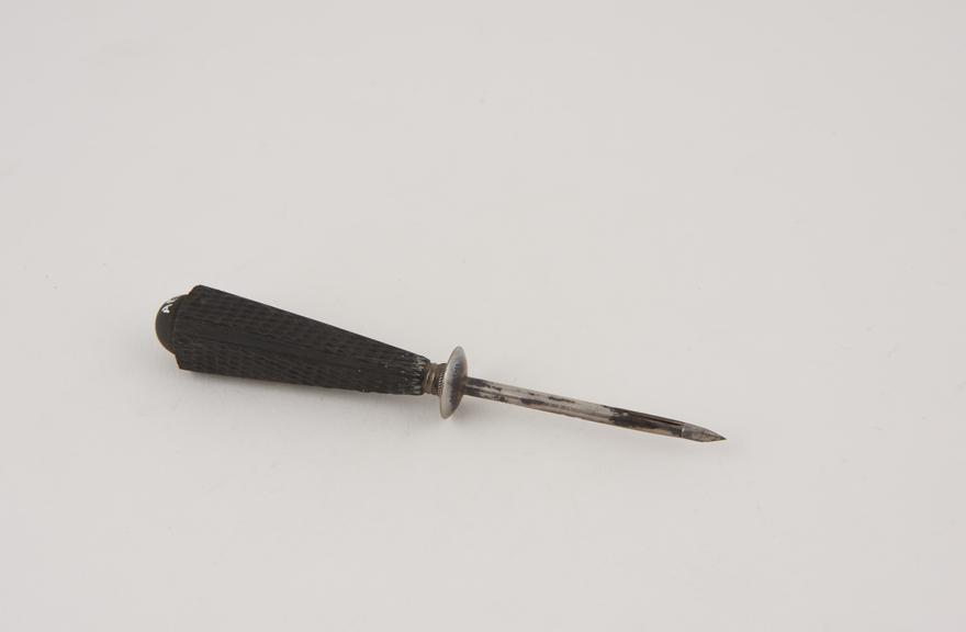 Trocar, steel, with ebony handle and silver cannula, Europe