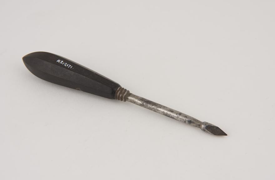 Trocar, steel, with ebony handle, European, 1801-1900