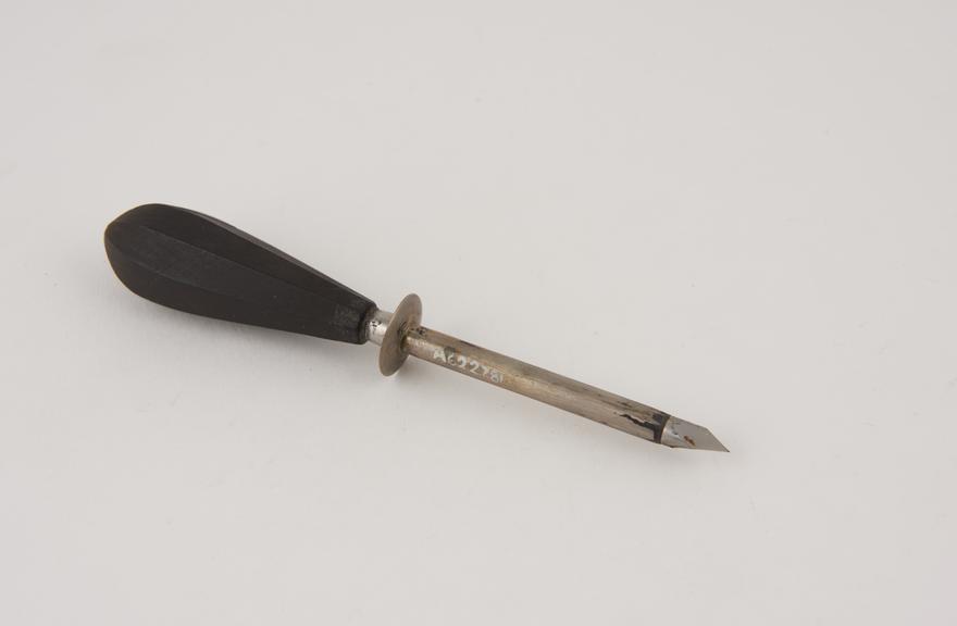 Trocar, steel, with metal cannula and ebony handle, European