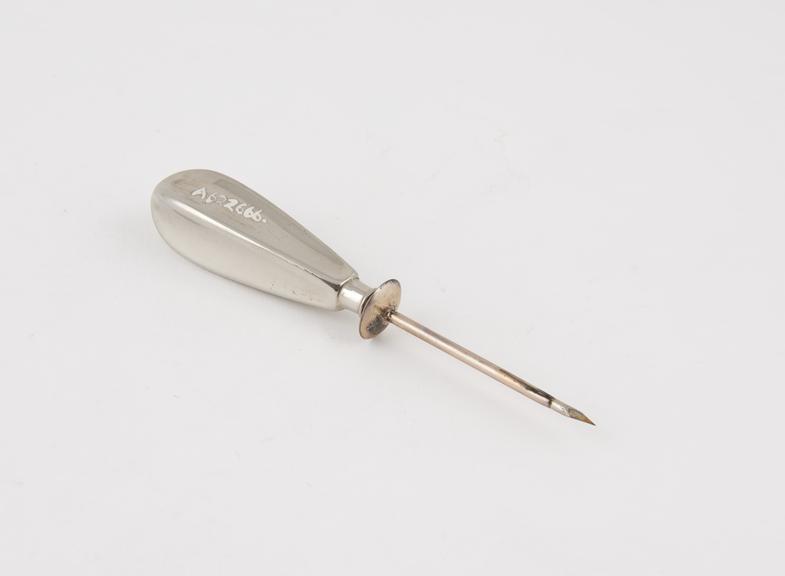 Trocar, steel, with silver cannula and nickel plated handle