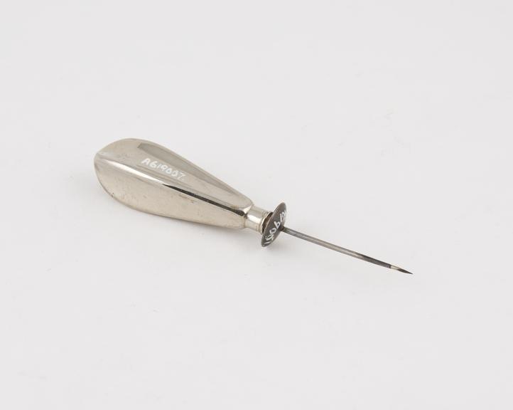 Trocar, steel, with silver cannula and stainless steel handle