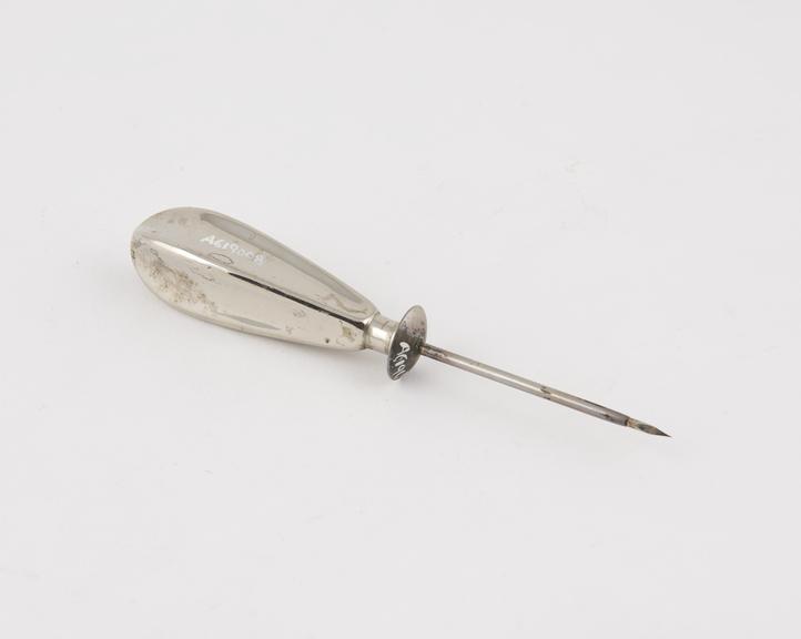 Trocar, stainless steel, with silver cannula and steel handle