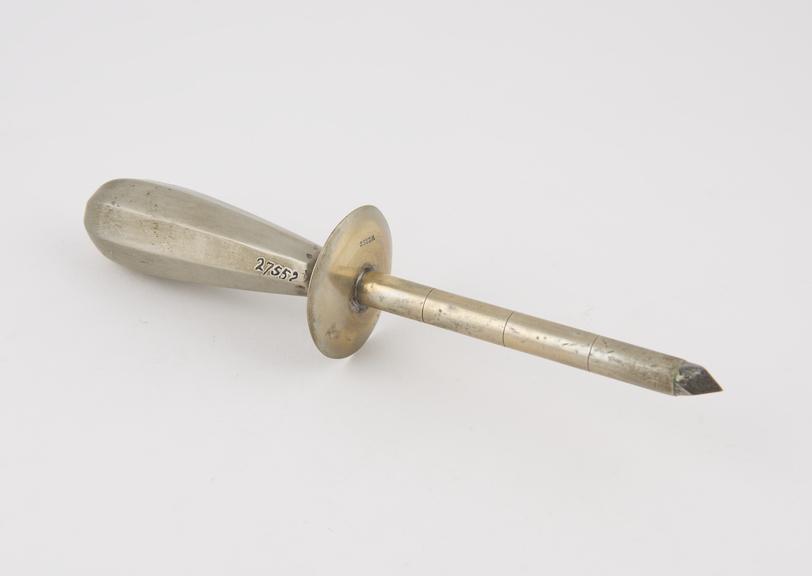 Large steel trocar with cannula and plated metal handle