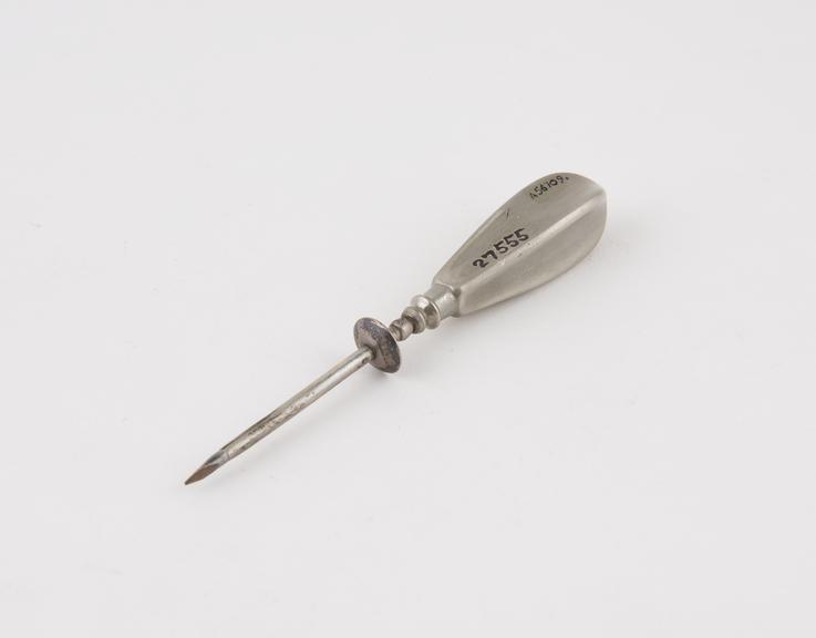 Trocar, steel, with silver cannula and plated metal handle