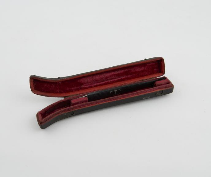 Cleft palate knife, steel and ebony in leather case