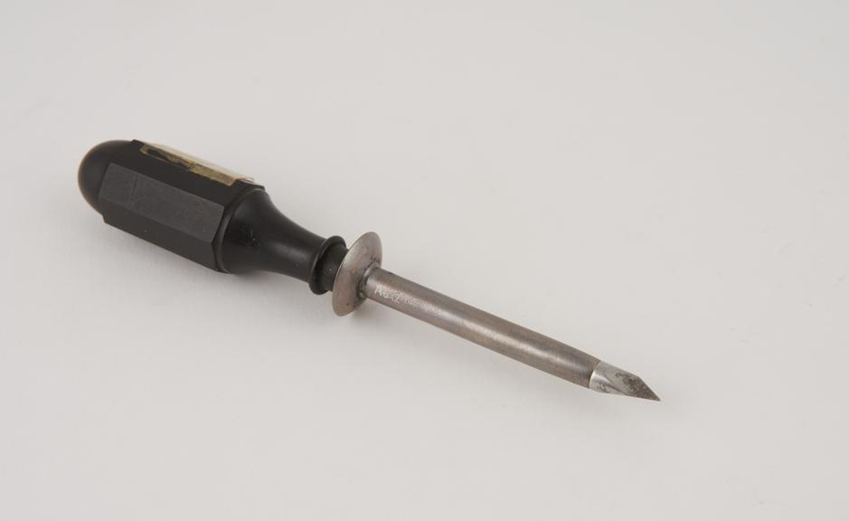 Trocar, steel, with ebony handle and silver cannula, European