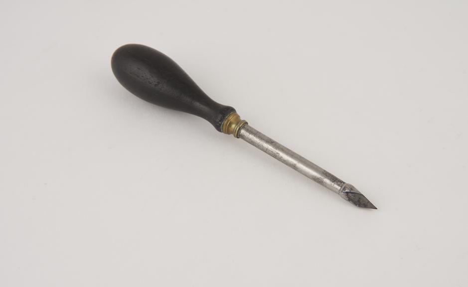 Ascites trocar, steel, with brass ferrule and ebony handle