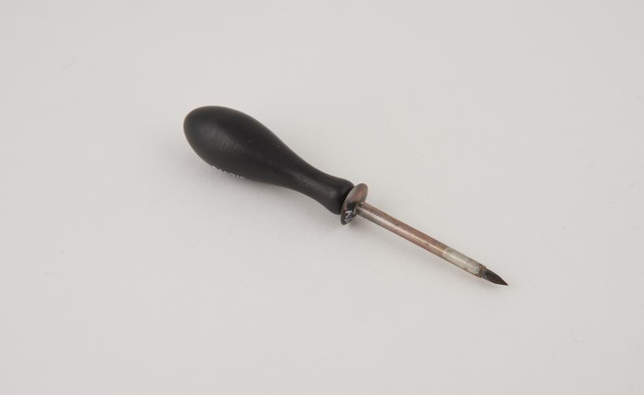 Trocar with cannula, metal, with wooden handle, European