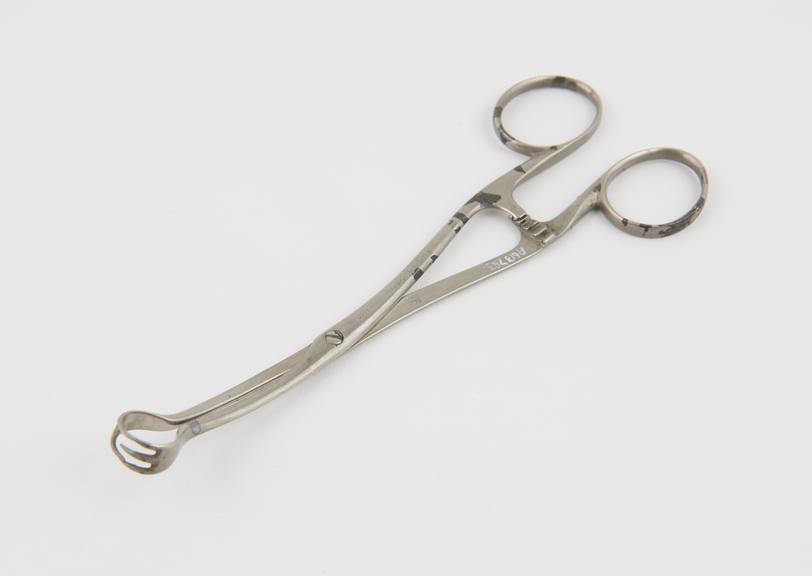 Vulsellum forceps, steel, nickel plated, curved