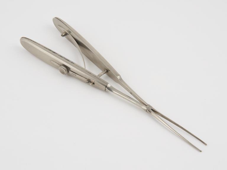 Vulsellum forceps, steel, nickel-plated, by Aubry, French