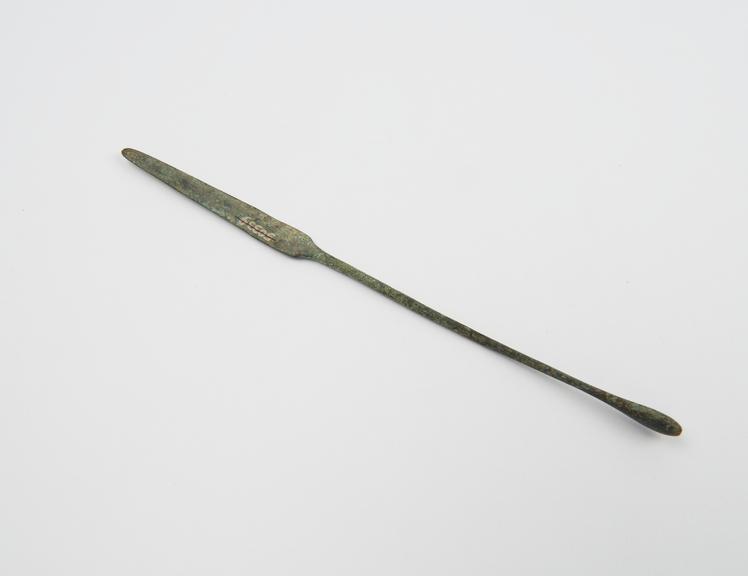 Combined spatula and olive-ended probe, bronze, Roman