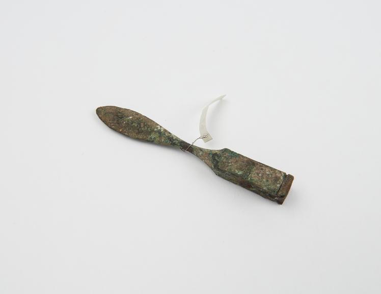 Knife, bronze spatulate handle only, Roman(?), 199BC-500AD