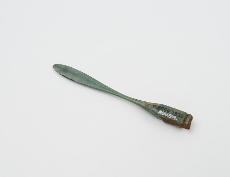 Knife, spatulate bronze handle only, Roman(?), 199BC-500AD