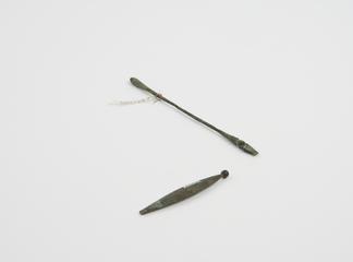 Combined spatula and olive-ended probe, bronze