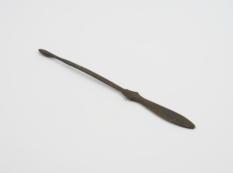 Combined spatula and olive ended probe, bronze