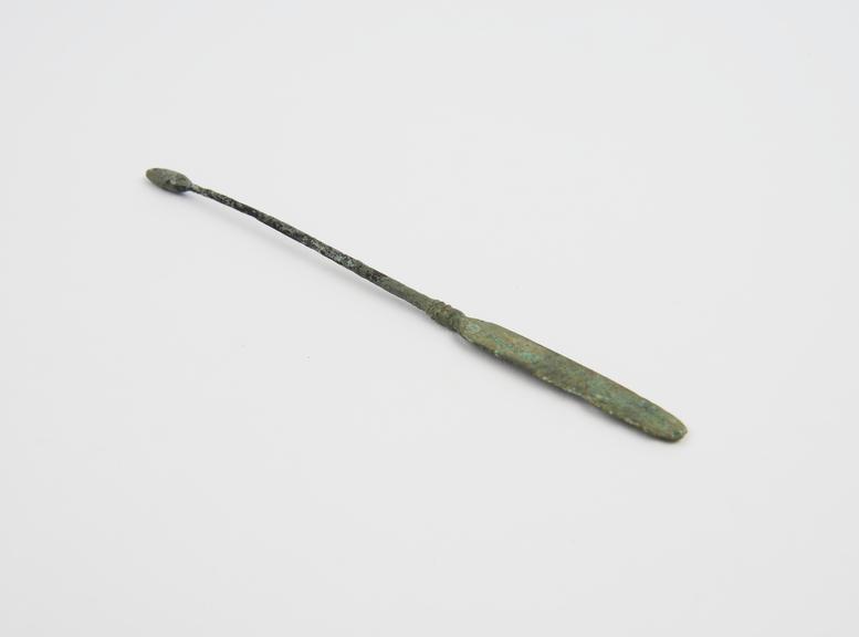 Combined spatula and olive-ended probe, bronze