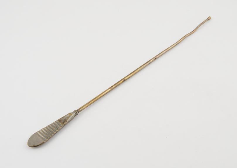 Urethral sound straight olive ended with flat handle, c. 1860