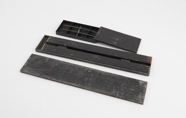 Two tin lidded boxes, containing parts of Dip circle, 1891