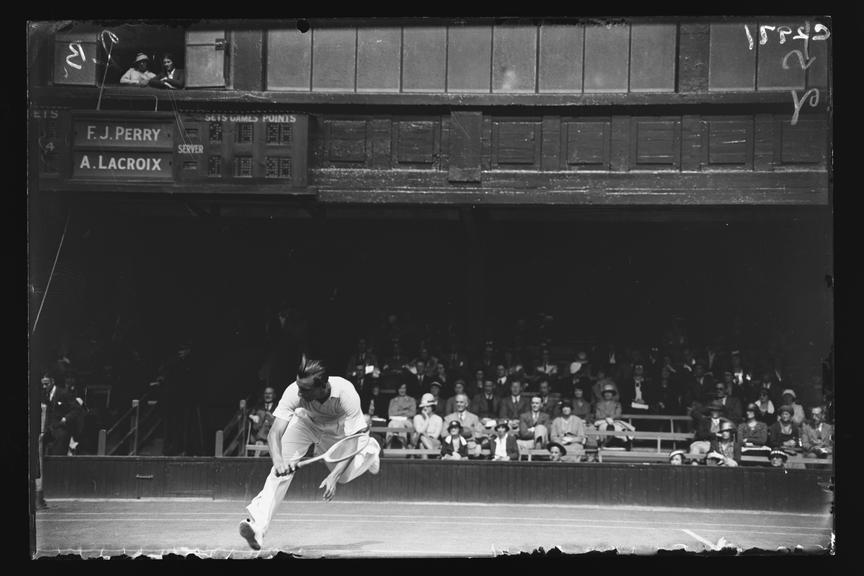 Daily Herald glass negative showing Fred Perry competing