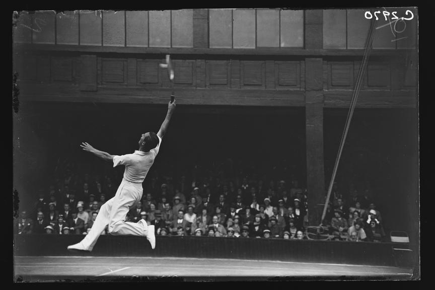 Daily Herald glass negative showing Fred Perry competing at