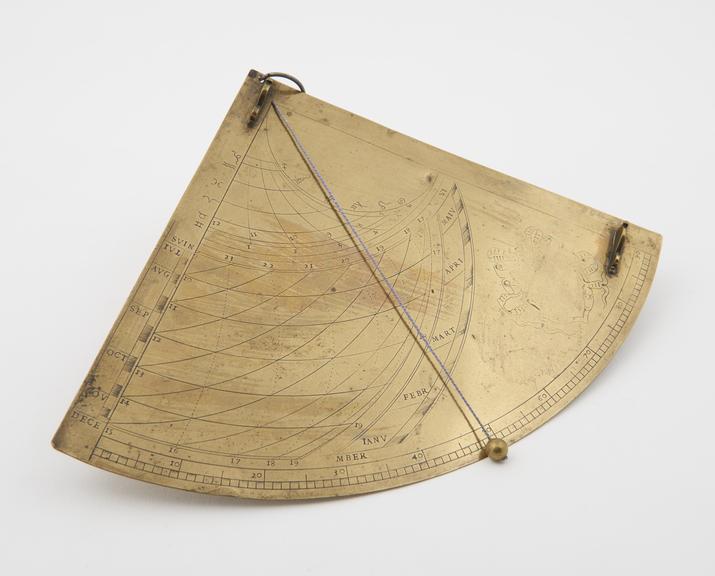 Brass quadrant sundial, 6?-inch radius, with Italian hours