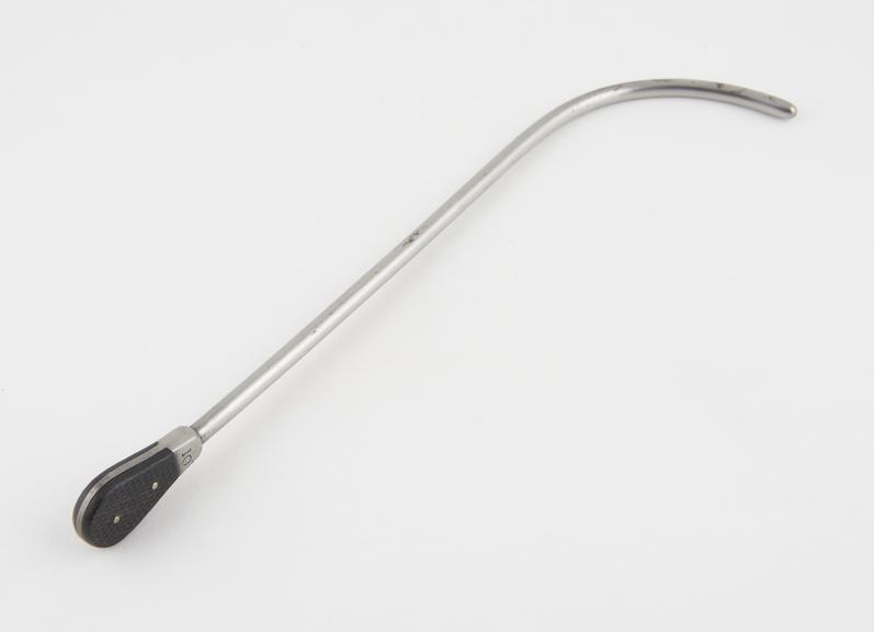 Urethral sound with proximal curve and chequered ebony handle