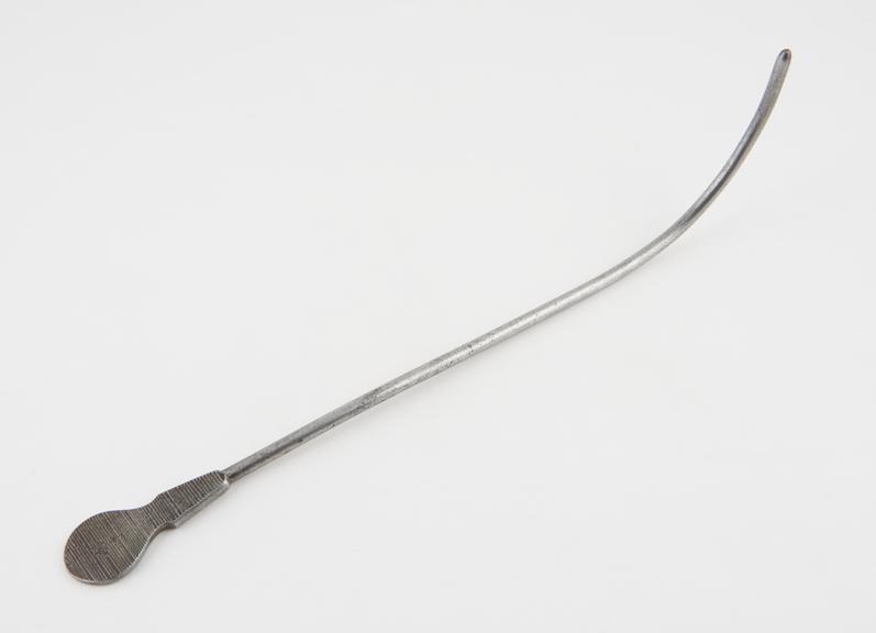 Bladder sound with long proximal curve and flat handle